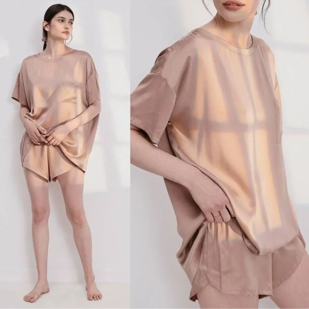 Lunya Washable Silk Tee Short Set SZ XS